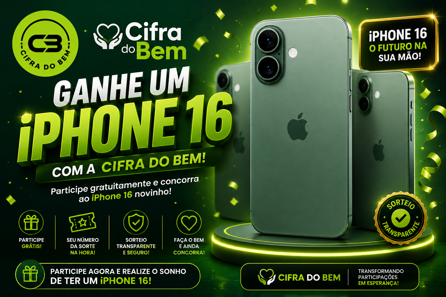 Participe do Sorteio de um iPhone 16 com o Cifra do Bem